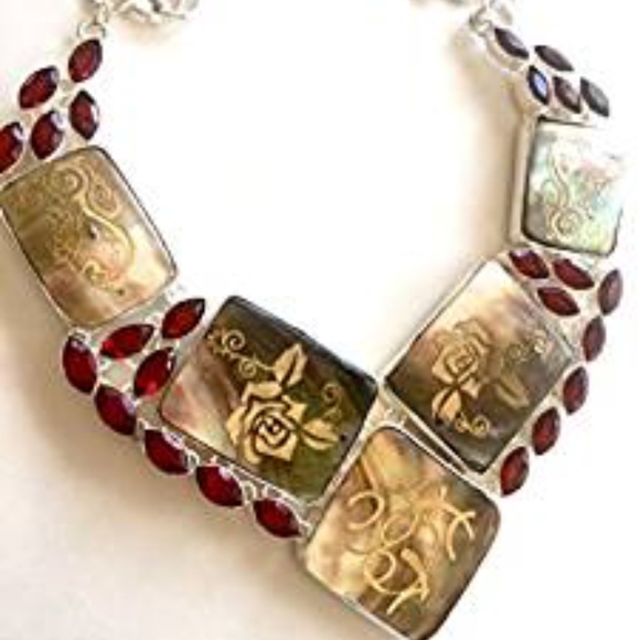 Abalone 925 Sterling Silver Statement Bib Necklace - Picture 1 of 4